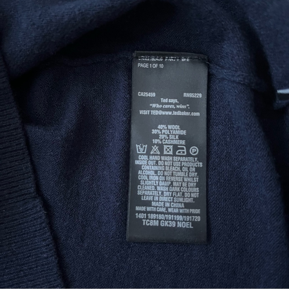 Ted Baker London Navy V-Neck Sweater Wool Silk Cashmere pullover - Picture 7 of 10